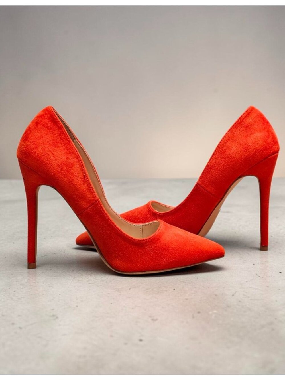 Orange Faux Suede Pointed-Toe Stiletto Heels Womens